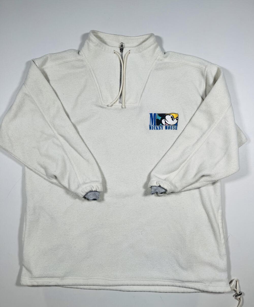 Vintage Mickey Inc Sweatshirt Medium White 1/4 Zip Pullover Mickey Mouse